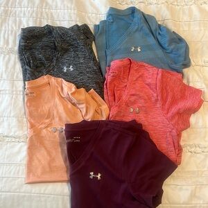 5 Under Armour V-Neck Workout Shirts, Large